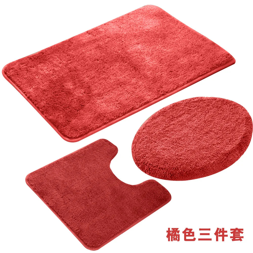 3 Pieces Toilet Three-Piece Non-Slip Mat Bathroom Absorbent Set Bathroom Toilet Carpet Bathroom Solid Color Microfiber Bath Rug