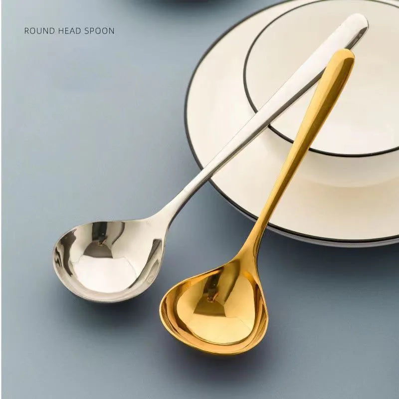 3/5PCS 20CM Extra Large 304 Stainless Steel Soup Ladle Cooking Tool Gold Scoop Tablewares Gold Plated Soup Serving Spoon