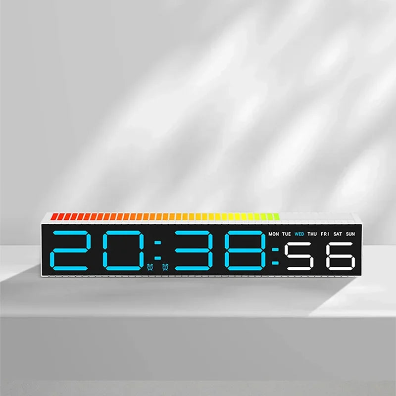 LED Alarm Clock Colorful Table Clock with Rhythm Light RGB Lamp Pickup Light Sound Control Music Rhythm Desktop Clock Home Decor