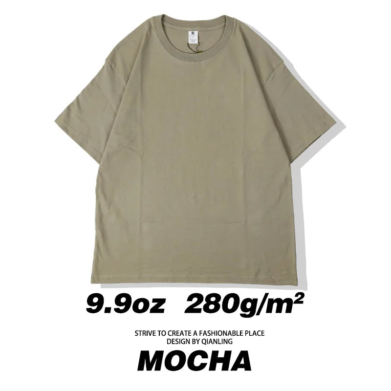 280GSM New Summer 100%Cotton T Shirts Men Casual Short Sleeve Cotton Crew Neck Soft Plain T-Shirt Men's Loose Fit Tee Shirt Tops