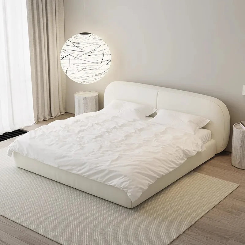 White Tech Cloth Frame Double Bed Luxury Headboard Double Bed King Size Twin Full House Cama De Dormitorio Furniture For Bedroom