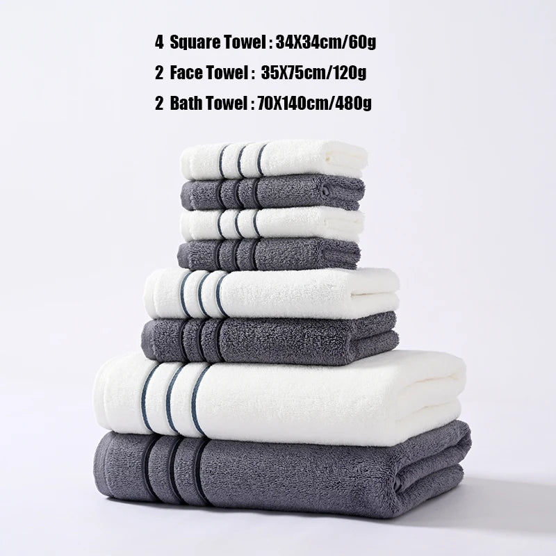 6/8PCS Bath Towel Set Adult Bathroom Cotton Super Absorbent 2 Wash Towel 2 Hand Towel 2 Bath Towel Hotel Spa Beauty Salon Grey