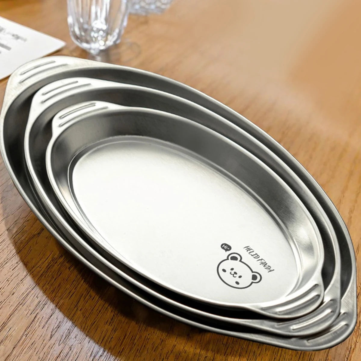 WORTHBUY Stainless Steel Fish Dish Home Steaming Fish Plate Oval Platter Thickened Main Dish Plate Snack Dessert Serving Tray