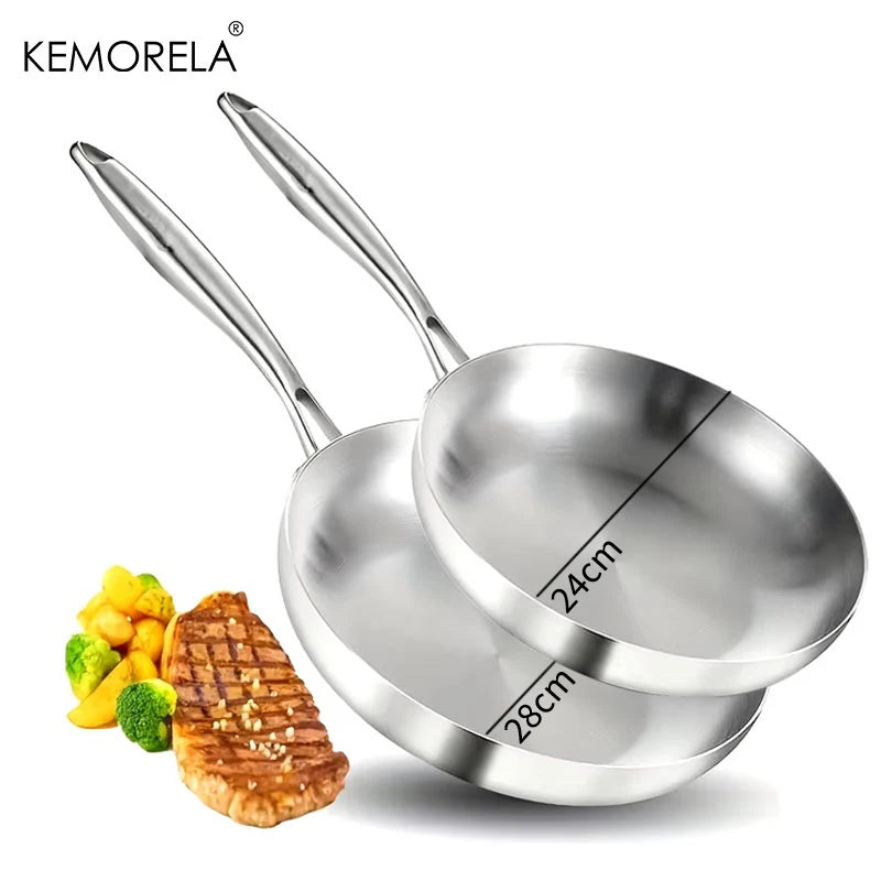 2/3PCS Frying Pan 22/24/26/28CM 304 Stainless Steel 2MM Thick Wok Pan 5 Ply Steel Food Grade Non-Stick Pans for Cooking Pot