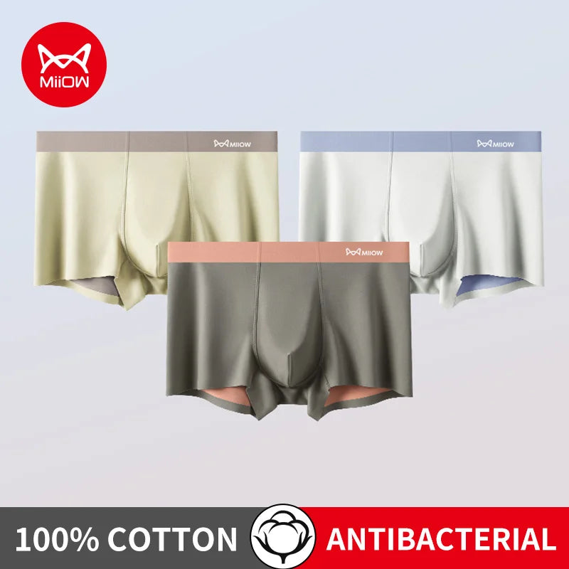 MiiOW 3Pcs Nylon Breathable Men's Panties Seamless Drying Men Underwear Cotton Antibacterial Crotch Man Boxers Mens Underpants