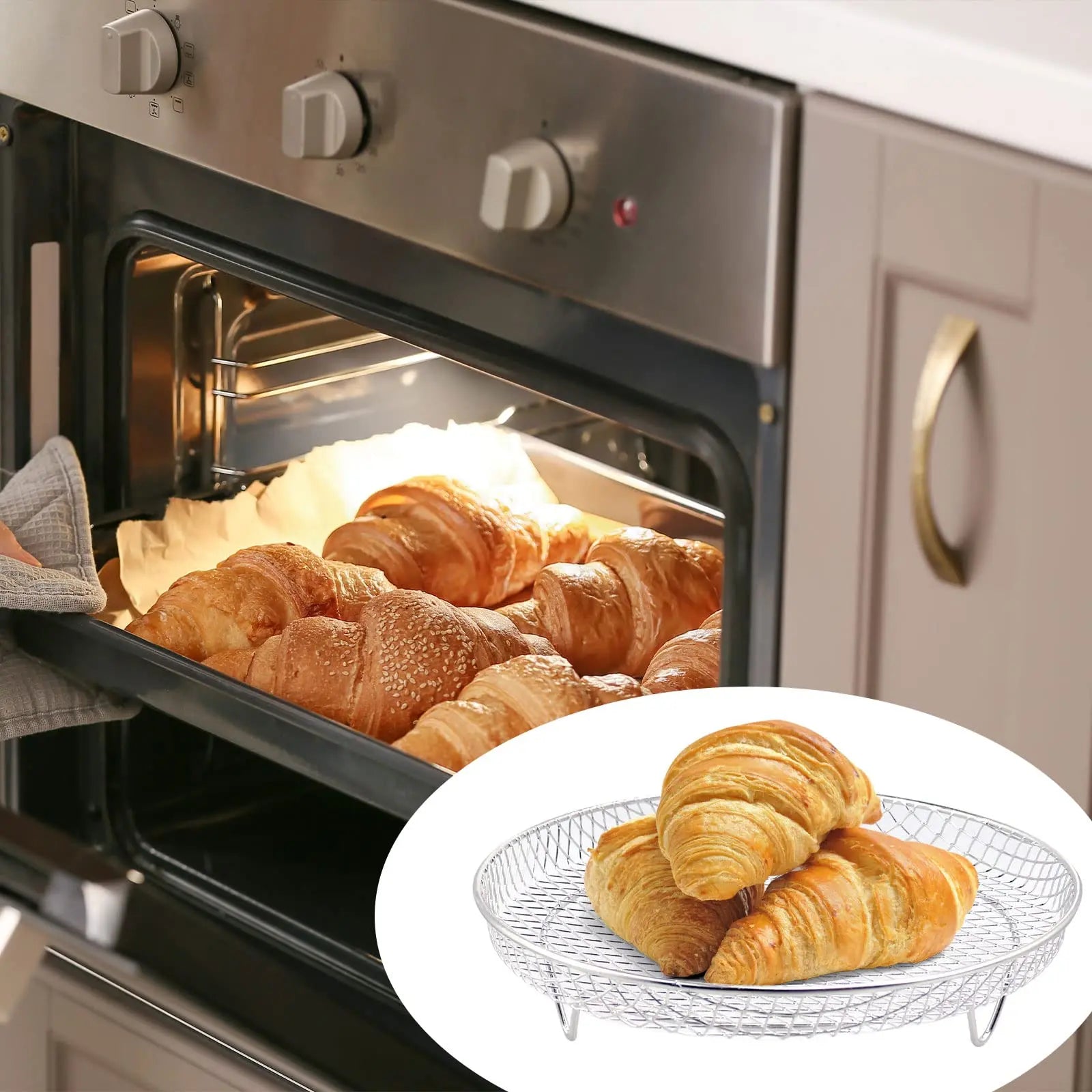 Air Fryer Rack for Oven ,3-Layers 304 Stainless Steel Air Fryer Basket Grill Steamer Cooker Kitchen Gadgets Cooking Tools