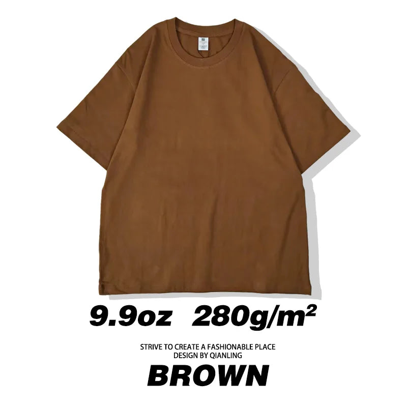 280GSM New Summer 100%Cotton T Shirts Men Casual Short Sleeve Cotton Crew Neck Soft Plain T-Shirt Men's Loose Fit Tee Shirt Tops