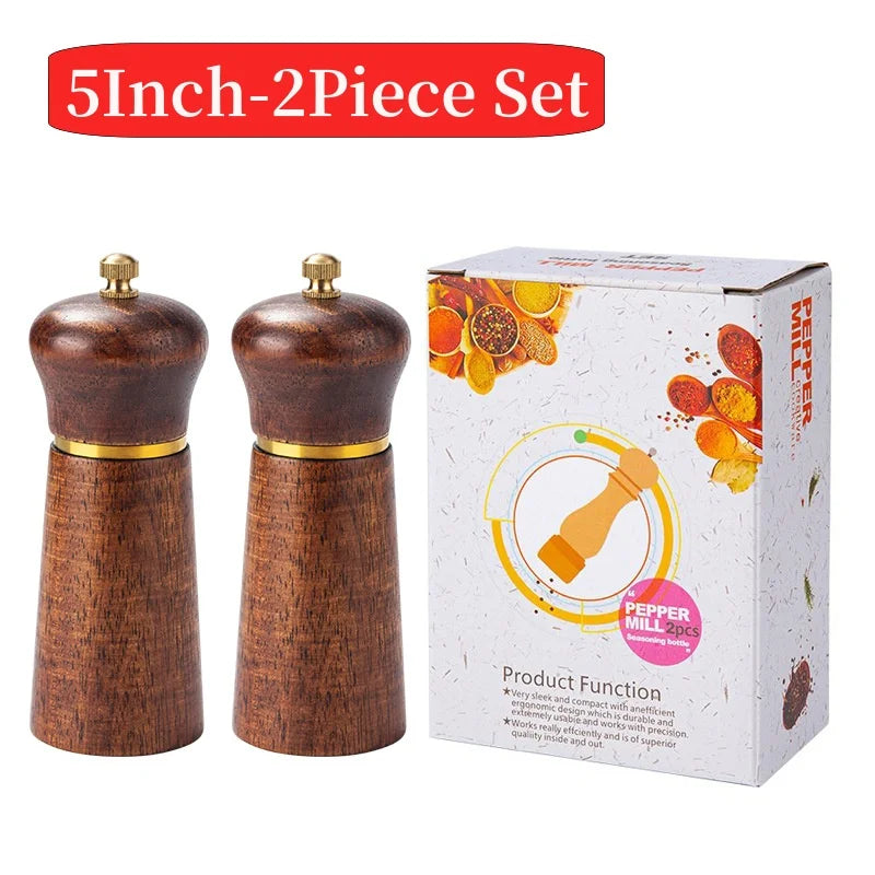 Oak Wooden Salt Pepper Mill with Base Set,Antique Western Style Pepper Grinding Tool,Ceramic Core,Salt Spice Shaker,8Inch, 5Inch