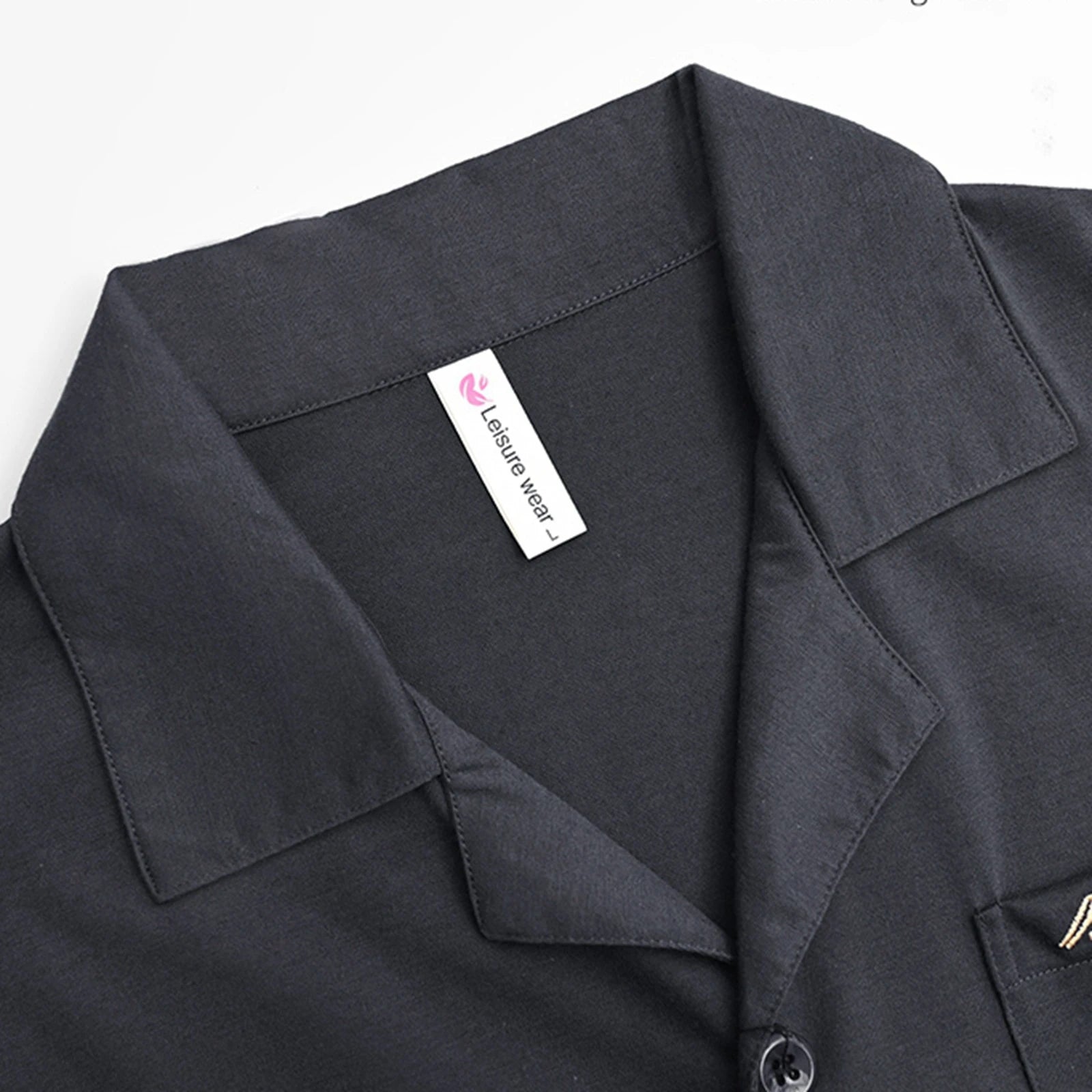 Classic Black Mens Pajamas Spring Autumn Cotton Pyjamas Collared Neck with Notched Lapels Long Sleeves Button Placket Sleepwear