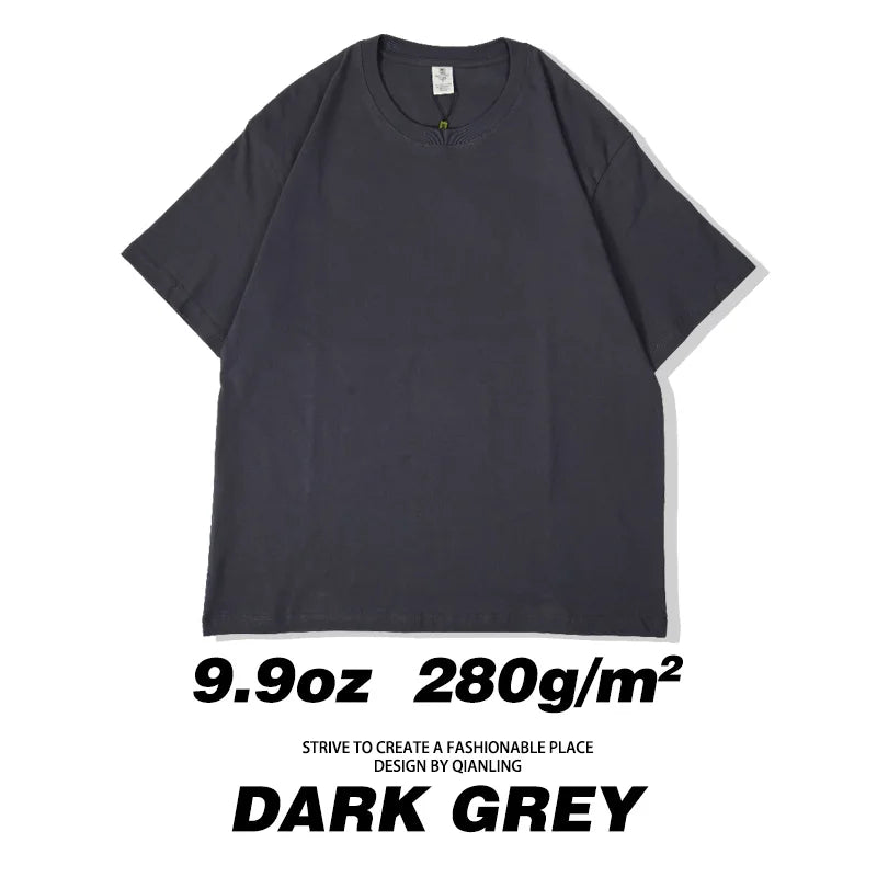 280GSM New Summer 100%Cotton T Shirts Men Casual Short Sleeve Cotton Crew Neck Soft Plain T-Shirt Men's Loose Fit Tee Shirt Tops