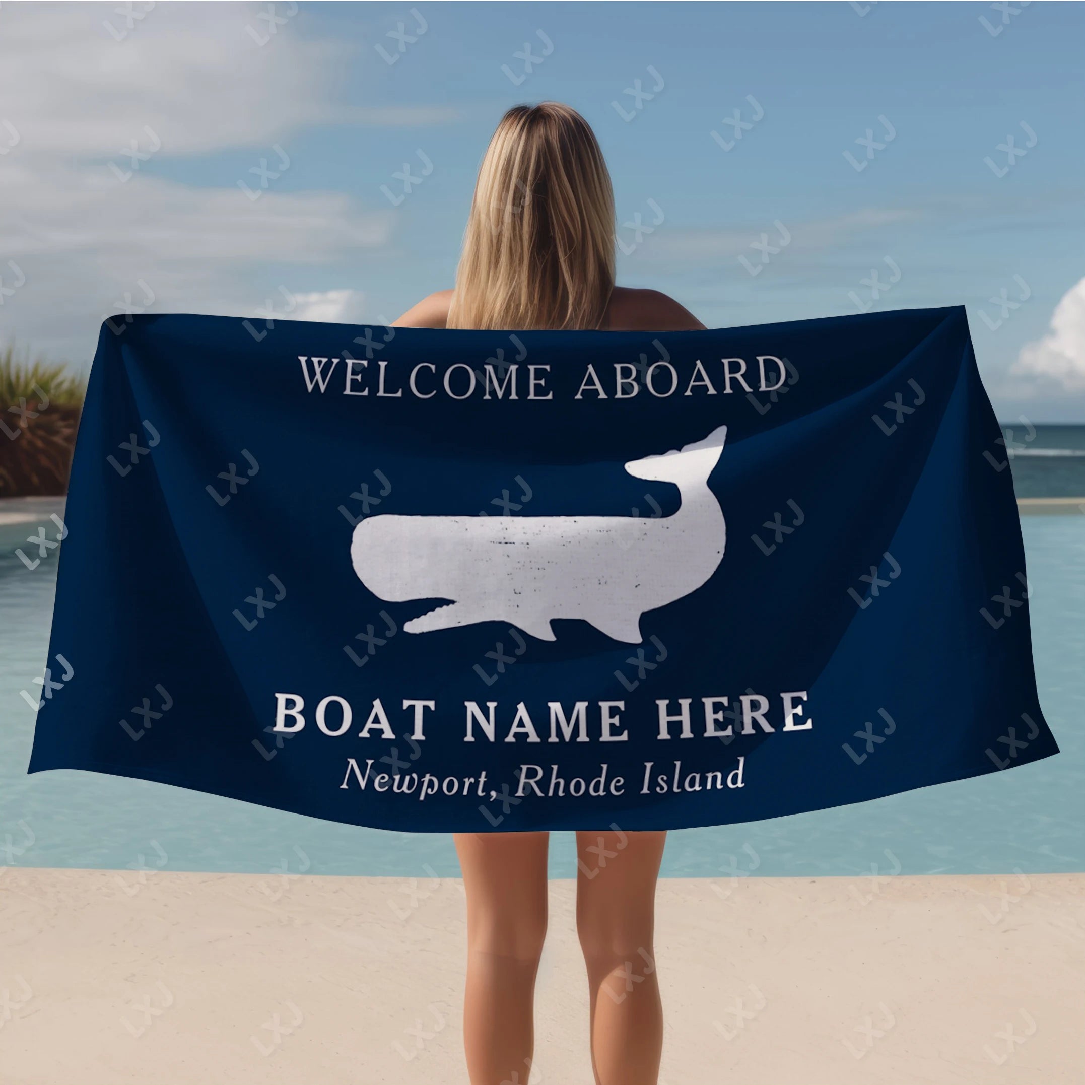 Custom Beach Towel Quick Dry Sand Free Personalized Boat Name Bath Towel for Adults Kids Nautical Gifts Yacht Beach Accessories