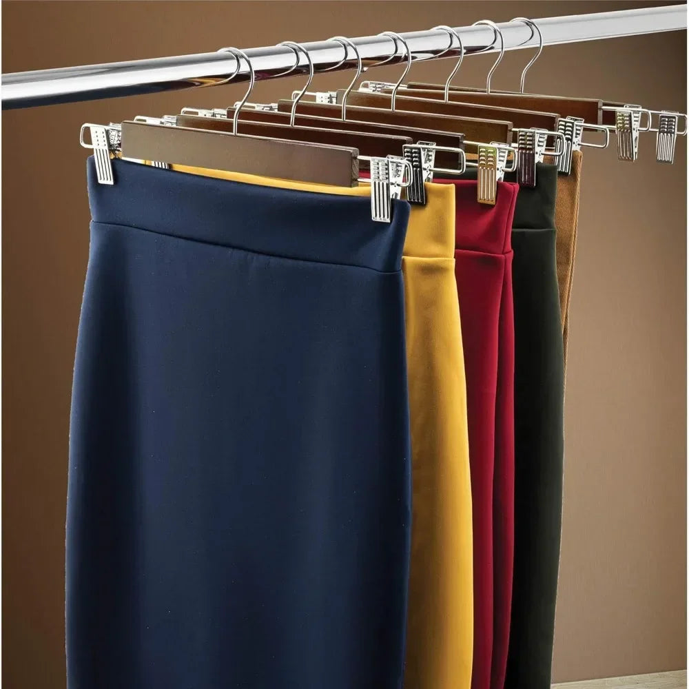 High-Grade Wooden Pants Hangers with Metal Clips Grip Clip Pants Hanger Solid Wood Jeans/Skirt Hanger 360° Swivel Hook