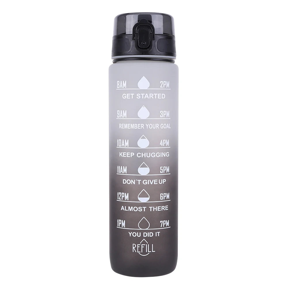 1000ml Frosted Gradient Cup with Handle Sport Water Bottle Large Capacity Time Scale Water Cup for Fitness Yoga