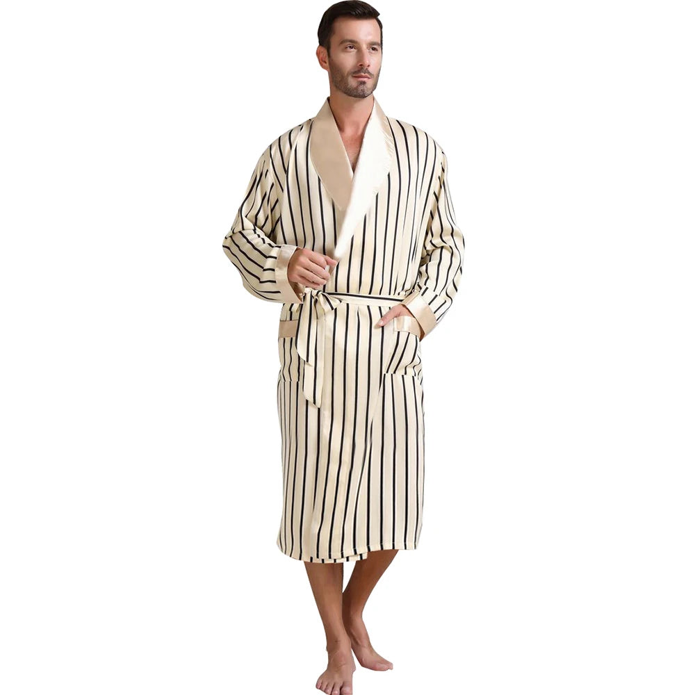 Mens Silk Satin Pajamas Pajama Pyjamas Sleepwear Robe Robes Nightgown Loungewear U.S.S M L XL 2XL 3XL Plus Striped_ Gifts