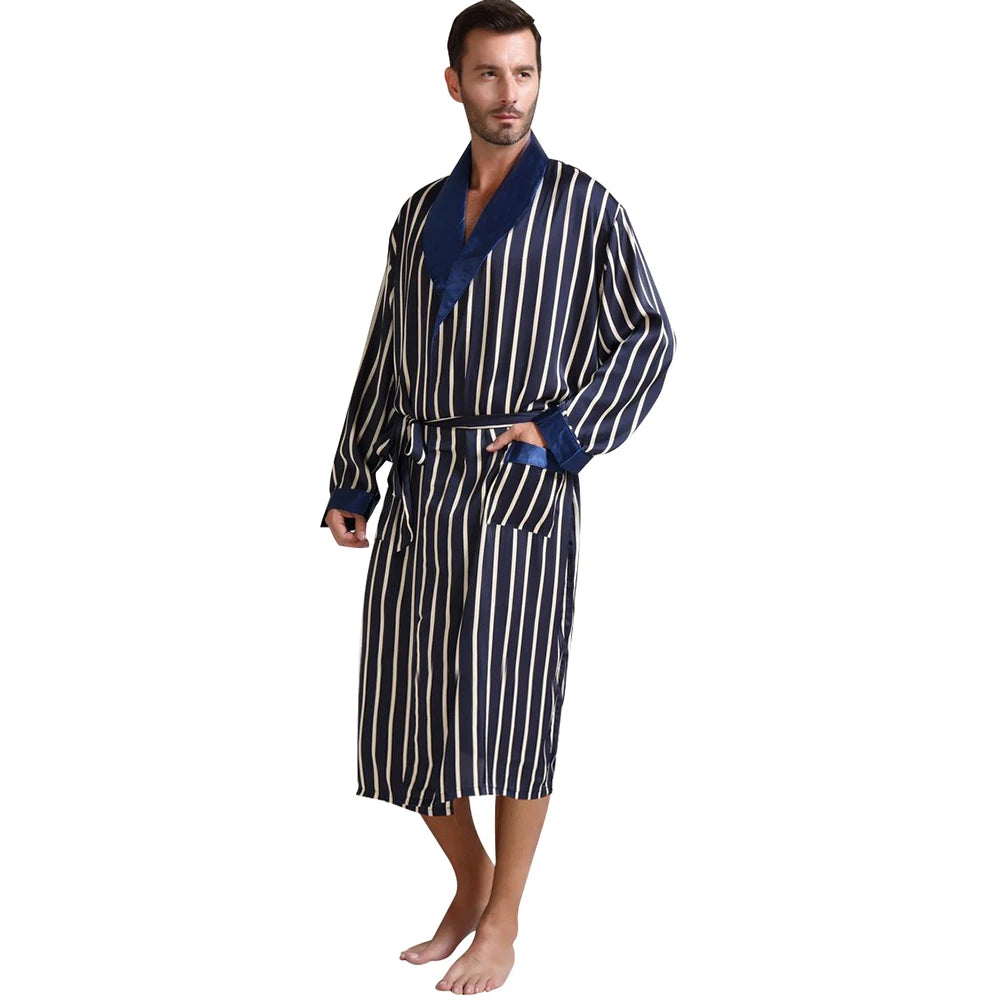Mens Silk Satin Pajamas Pajama Pyjamas Sleepwear Robe Robes Nightgown Loungewear U.S.S M L XL 2XL 3XL Plus Striped_ Gifts