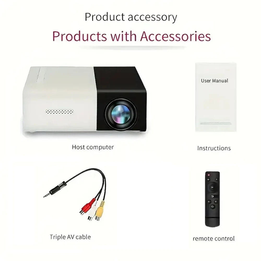 Portable Wired Projector Mobile Phone LED Mini Home Video Equipment 720P HD Screen USB/SD/AV/Hd