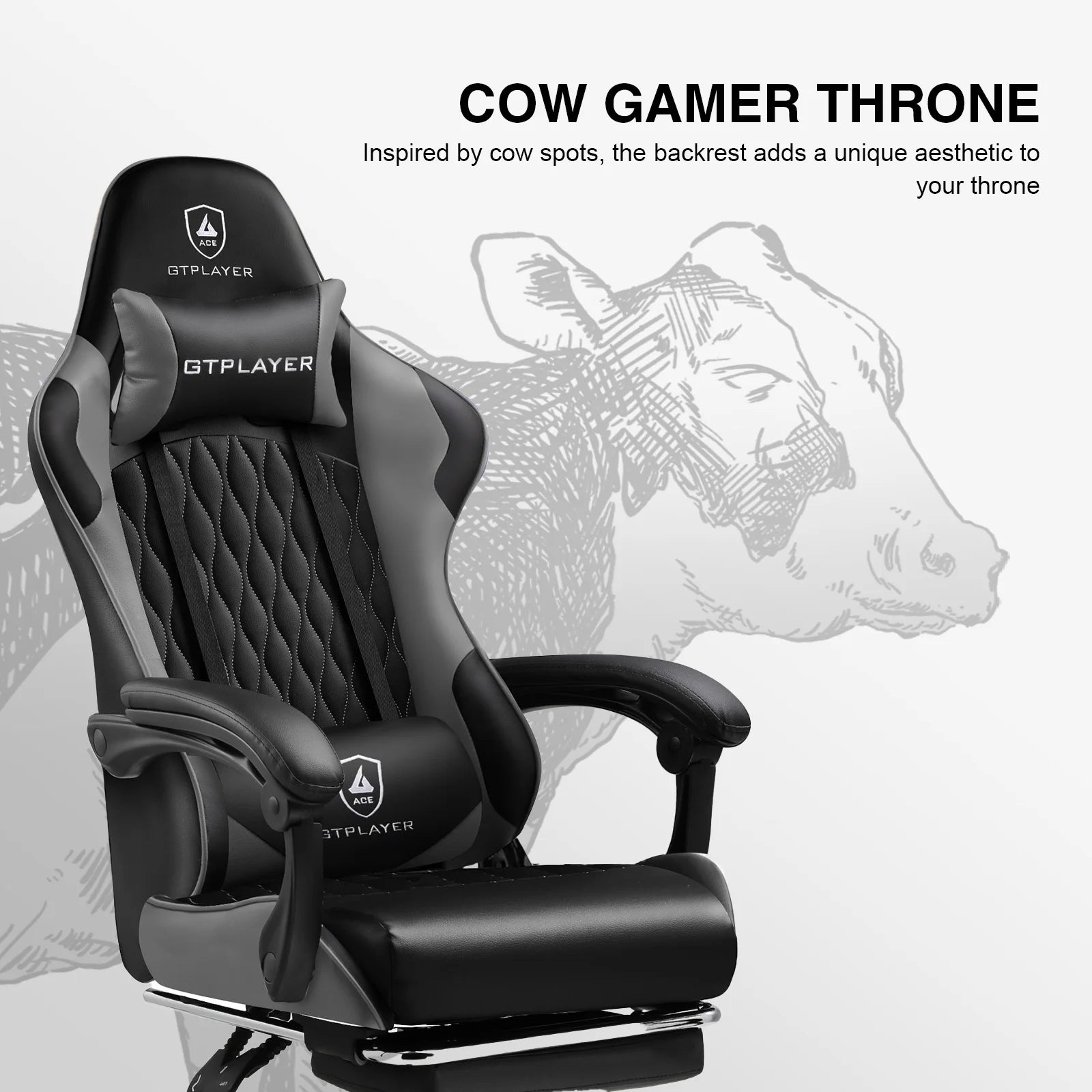 GTPLAYER Gaming Chair, Ergonomic Computer Chair with Footrest, Headrest and Lumbar Support Height Adjustable Gaming Chair 360° S