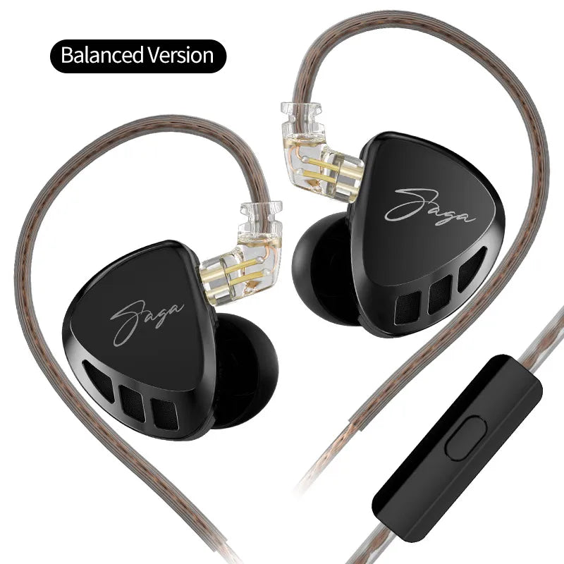 KZ Saga Inear HiFi Earphones Dynamic Tunable Balanced Armature Headphones 3.5mm Detachable Cable Monitor Noise Reduction Earbuds