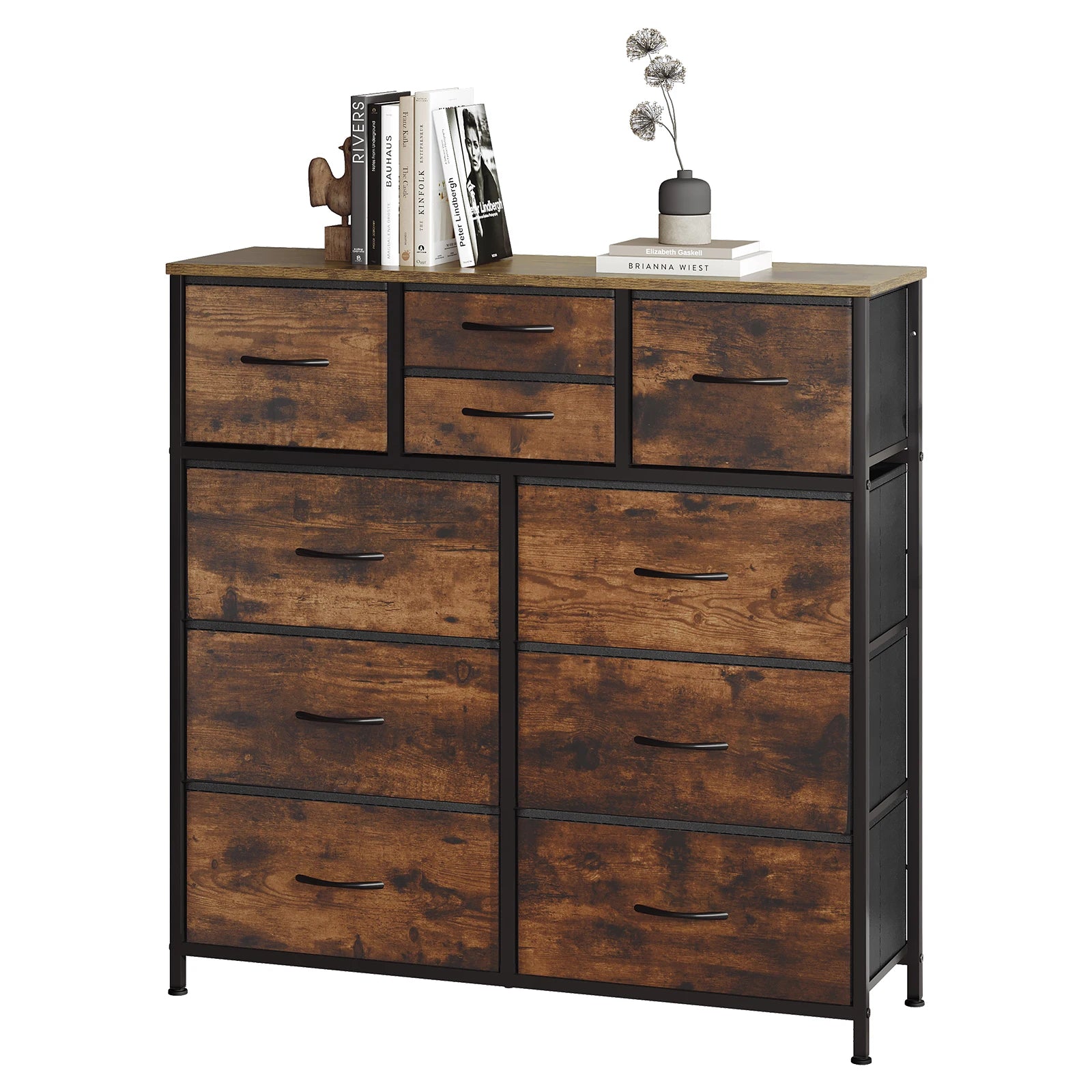 Fabric Chest of Drawers Sideboard  Metal Frame Living Room Dresser Industrial Style Storage for Bedroom Hallway Cabinet Home