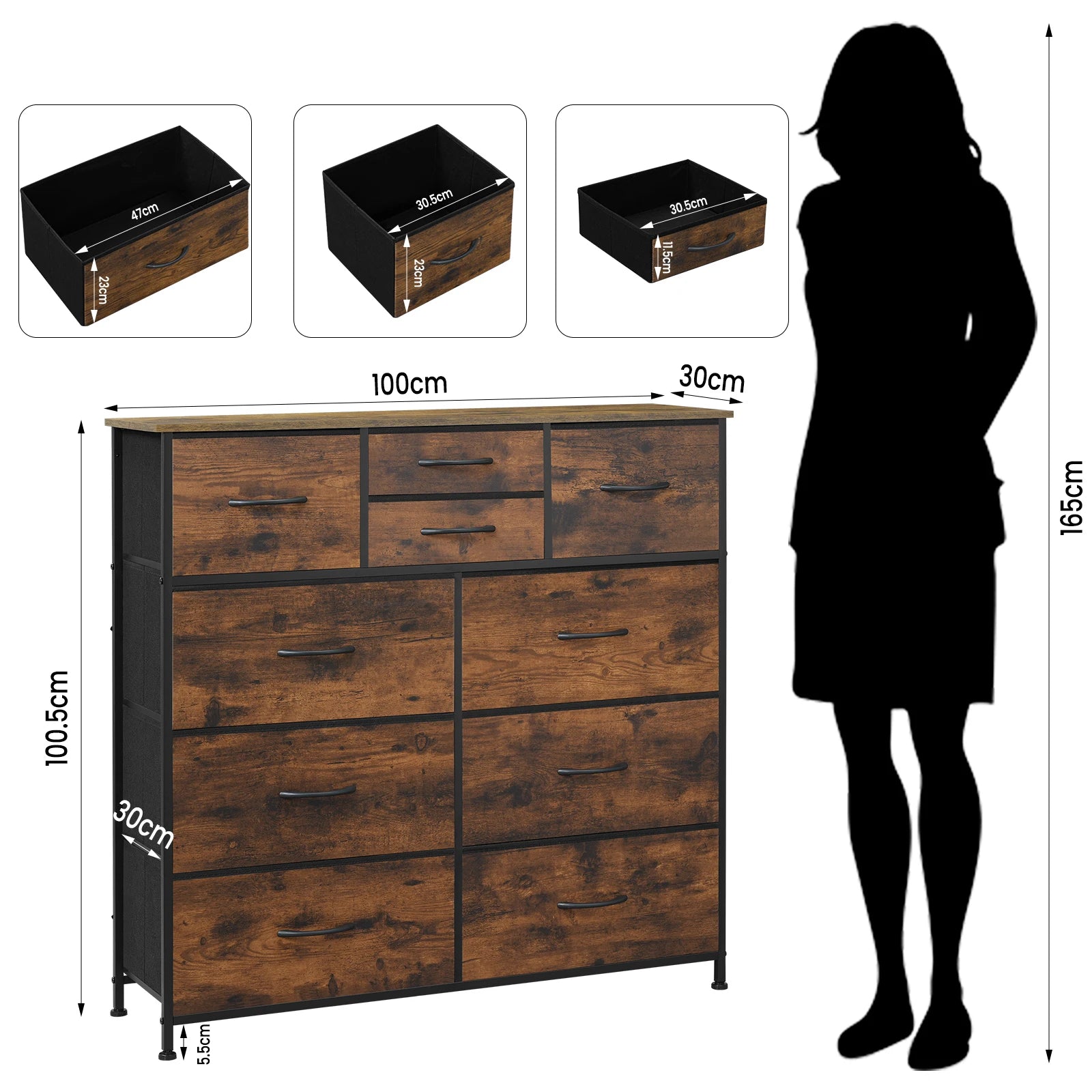 Fabric Chest of Drawers Sideboard  Metal Frame Living Room Dresser Industrial Style Storage for Bedroom Hallway Cabinet Home