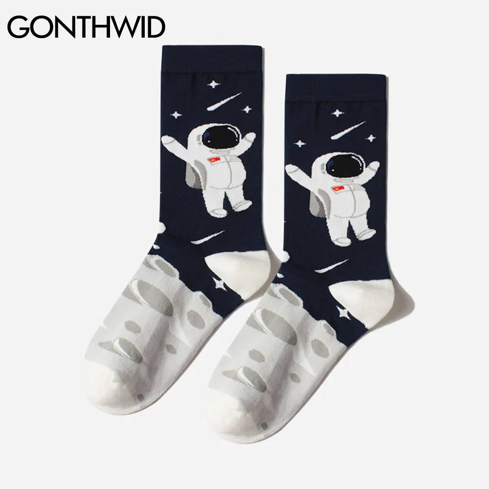 GONTHWID Creative Universe Astronaut Planets Cotton Socks Streetwear Men Women Hip Hop Harajuku Fashion Casual Skateboard Socks