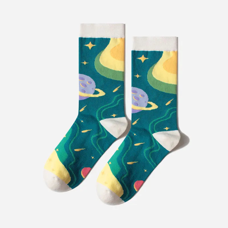 GONTHWID Creative Universe Astronaut Planets Cotton Socks Streetwear Men Women Hip Hop Harajuku Fashion Casual Skateboard Socks