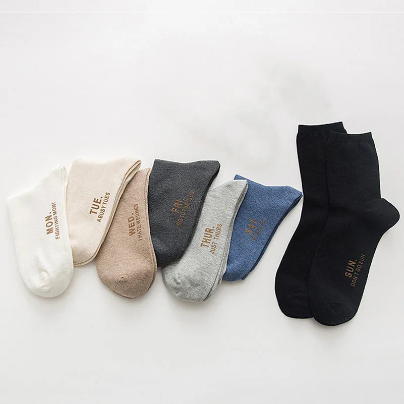 7 Pairs/Set Monday To Sunday 7 Days Embroidery Weekly Socks Couple Cotton Casual Socks Women Men Fashion Japanese Style Mid Sock