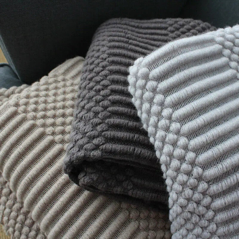 Plaid Knit Air Conditioner Cover Nap Blanket Comfortable Nordic Style Warm Tassel Solid Color Blankets For Beds Sofa