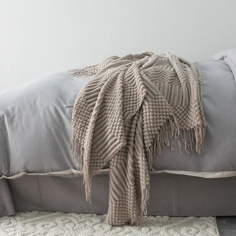 Plaid Knit Air Conditioner Cover Nap Blanket Comfortable Nordic Style Warm Tassel Solid Color Blankets For Beds Sofa