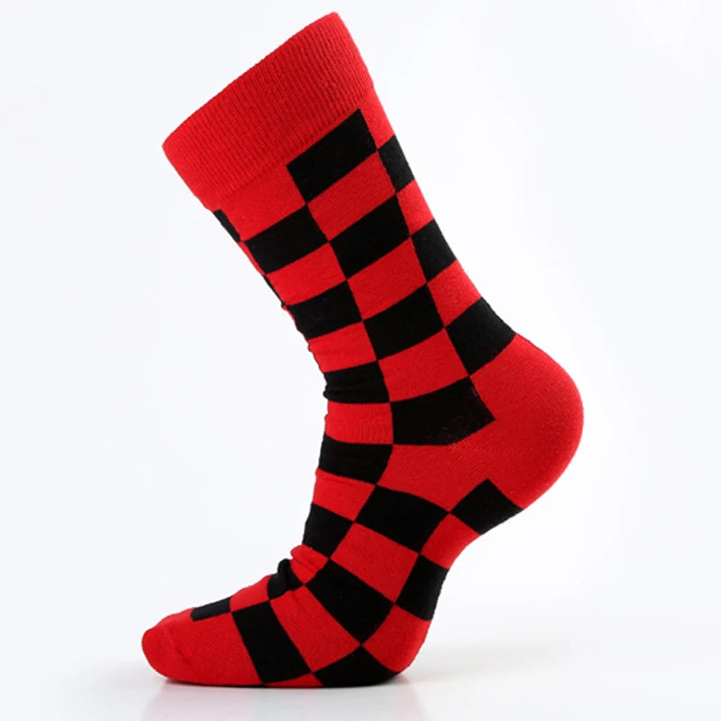 5 Pair/Lot Combed Cotton Mens Socks Happy Compression Socks  Colorful Diamond Funny Dress Socks Men Big Size 39-46