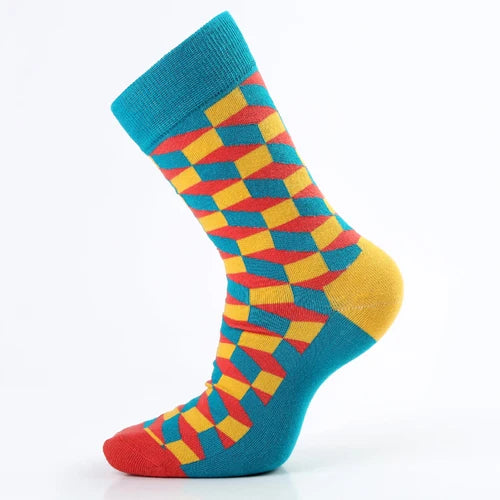 5 Pair/Lot Combed Cotton Mens Socks Happy Compression Socks  Colorful Diamond Funny Dress Socks Men Big Size 39-46