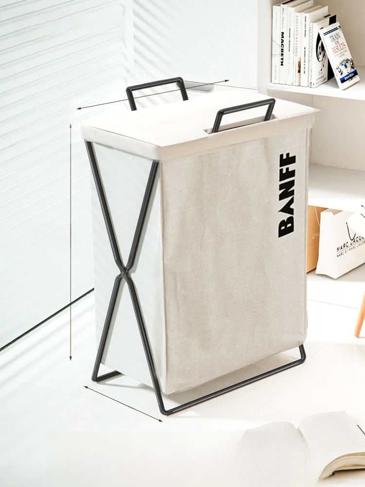 Trendy Foldable Laundry Basket with Lid for Home Batoom Dir Clothes Hamper Iron Material Japanese Sle Storage Basket
