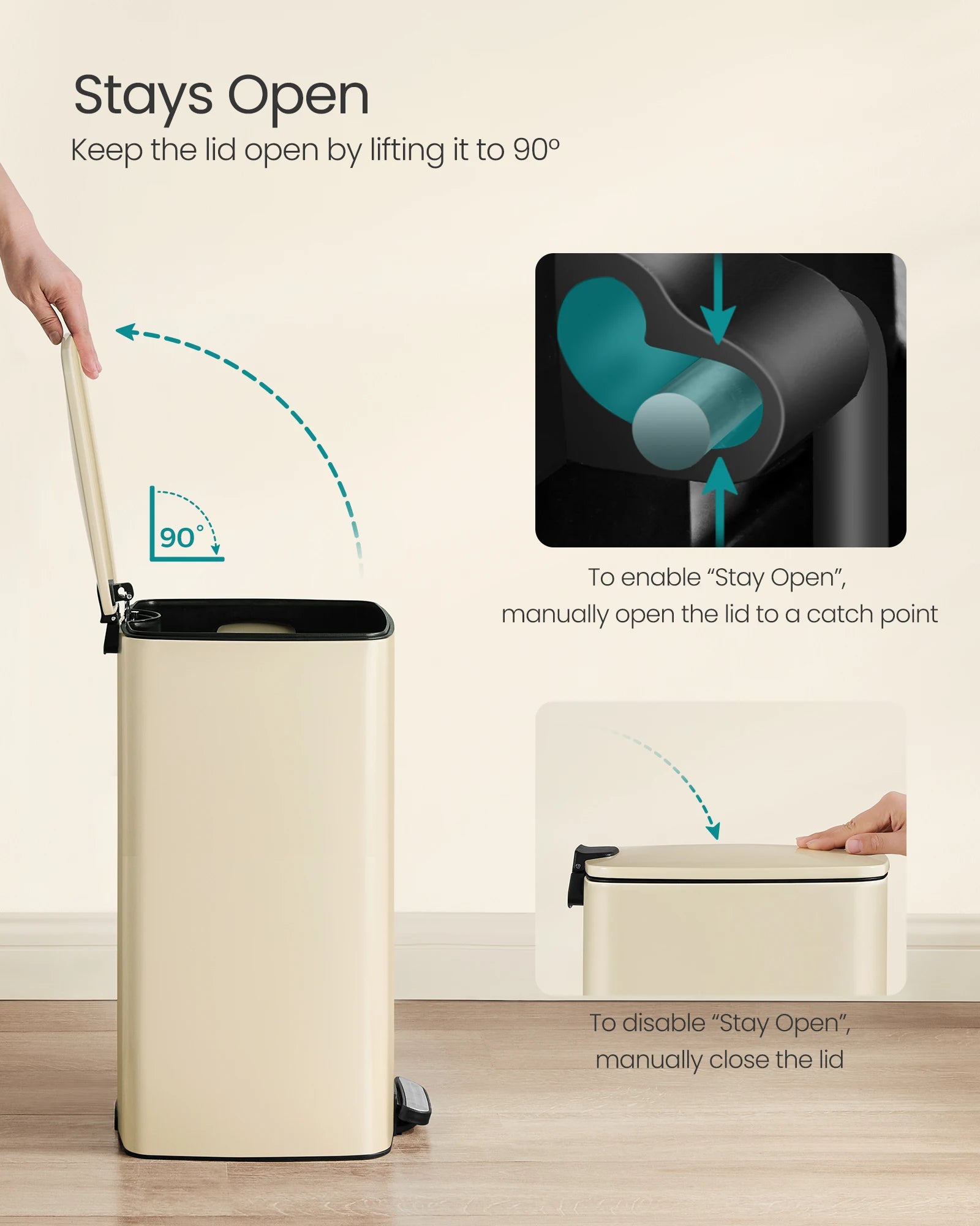 SONGMICS Kitchen Bin, 8-Gallon (30 L) Trash Bin, Steel Pedal Bin, with Inner Bucket, Soft Close