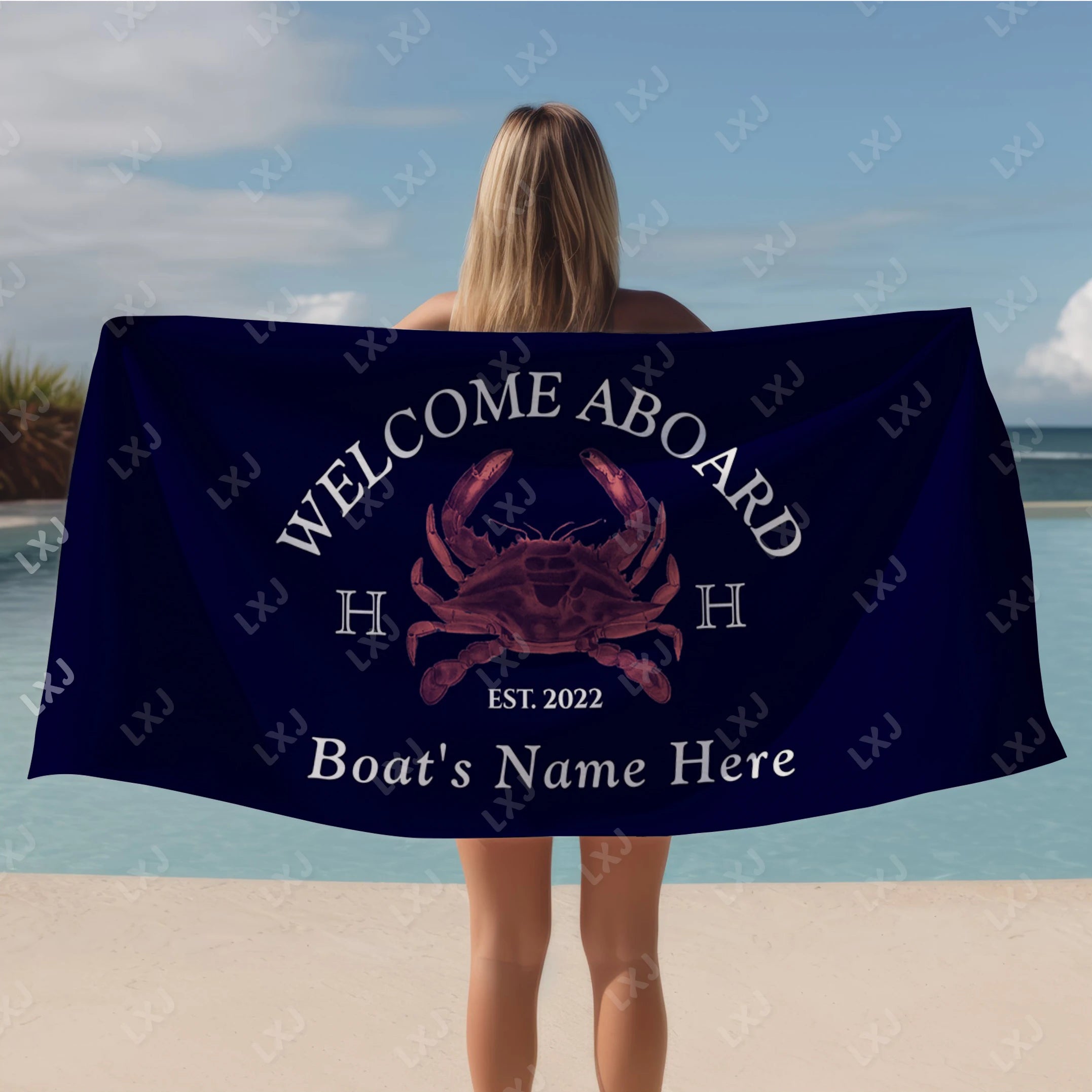 Custom Beach Towel Quick Dry Sand Free Personalized Boat Name Bath Towel for Adults Kids Nautical Gifts Yacht Beach Accessories