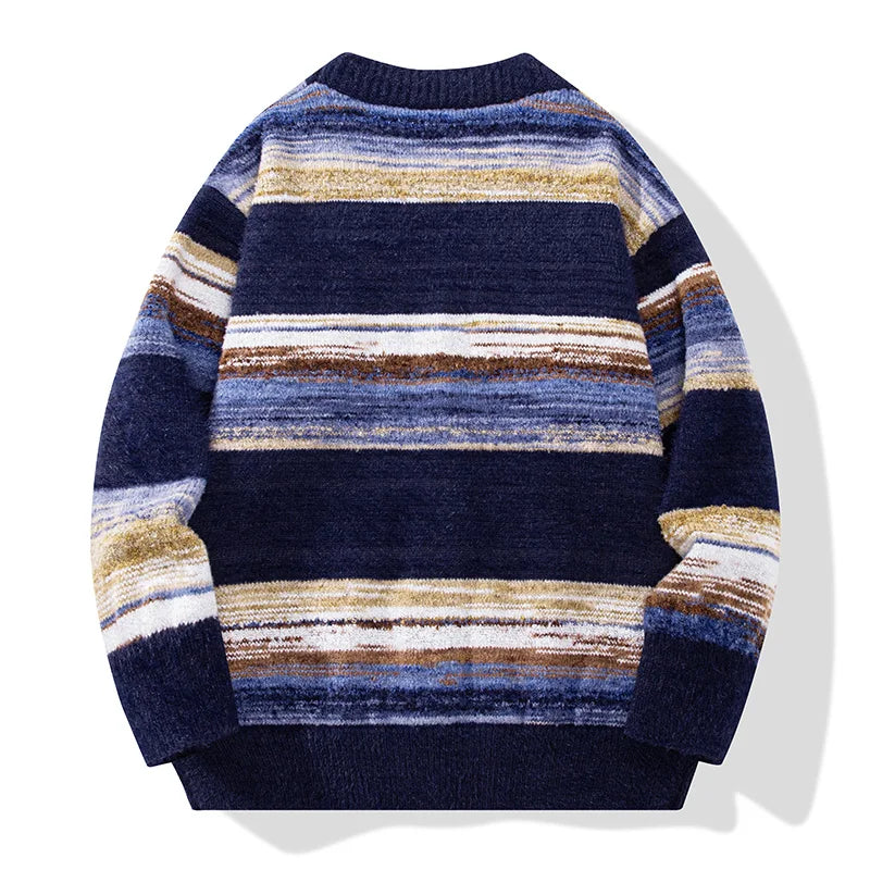 Retro Lazy Striped Cardigan Sweater Coat Men and Women Trend Loose Couple Sweater Coat Warm Casual Daily Warm Comfortable