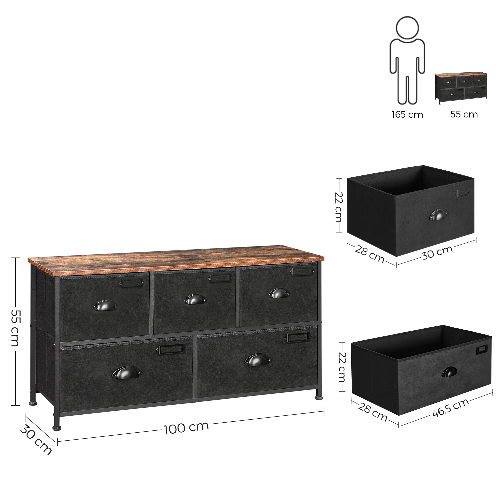 SONGMICS Fabric Chest of Drawers, Bedroom Storage Unit, Wide Dresser Cabinet with 5 Drawers for Closet Living Room, Metal