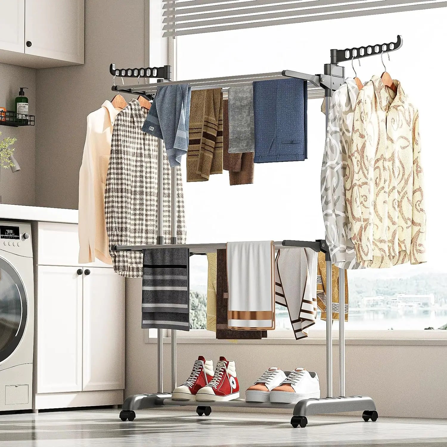 Stainless Steel Drying Rack Floor-Standing Folding Clothes Drying Cool Balcony Simple Baby Clothes Quilt Rack Home Furniture