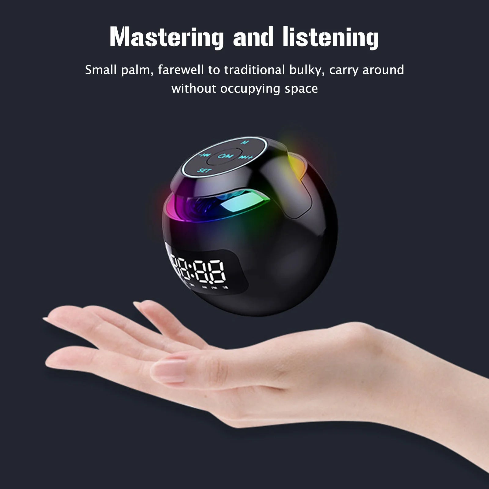 Spherical Desk Alarm Clock 2000mAh LED Screen Music Player Clock BT 5.0 TF Card FM Radio RGB Colorful Chrismas Gifts for Home