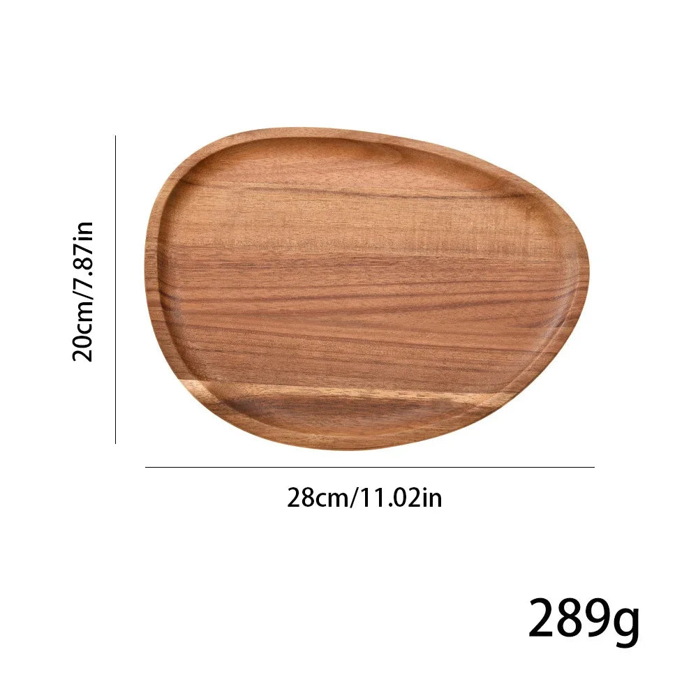 1Pc Oval Tray Food Serving Plate Acacia Wood Snack Deseert Plate Teaboard Natural Tea Food Server Dishes Drink Platter