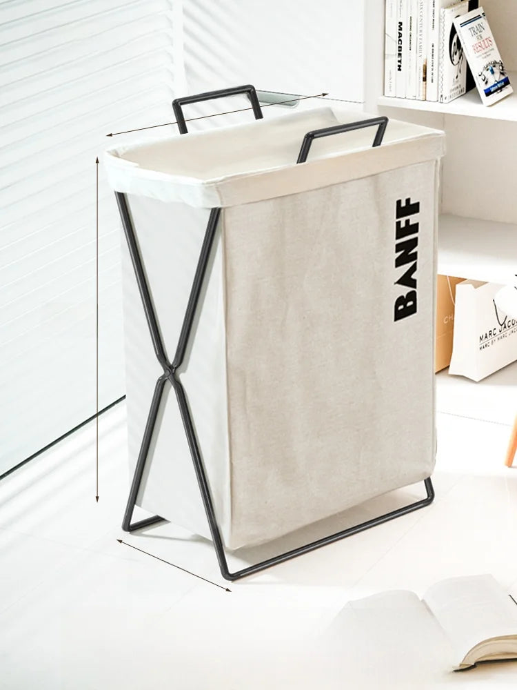 Trendy Foldable Laundry Basket with Lid for Home Batoom Dir Clothes Hamper Iron Material Japanese Sle Storage Basket