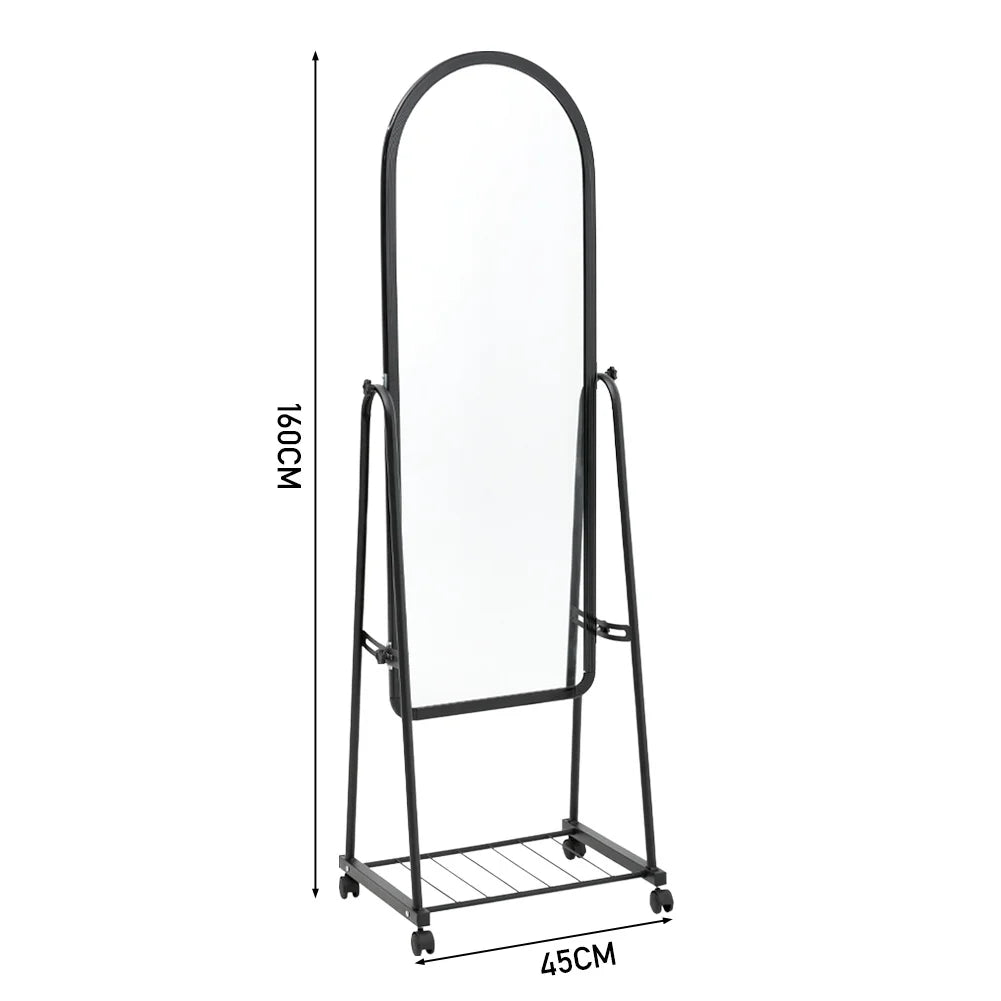 Full Length Rolling Mirror with Bracket for Bathroom Bedroom Living Room