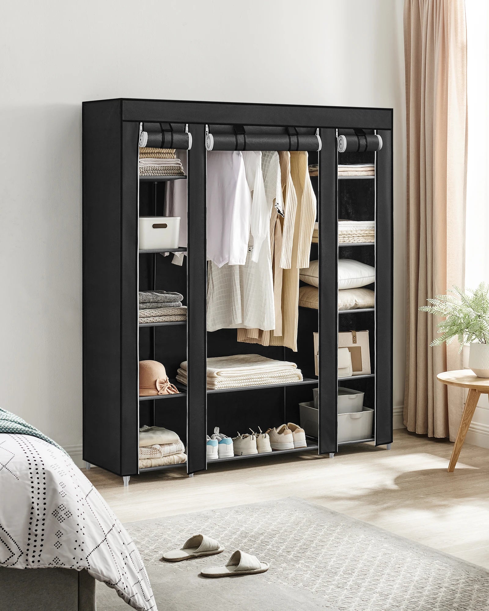 SONGMICS Fabric Wardrobe, Portable Wardrobe for Bedroom, Clothes Rail with Non-Woven Fabric Cover, Clothes Storage Organise