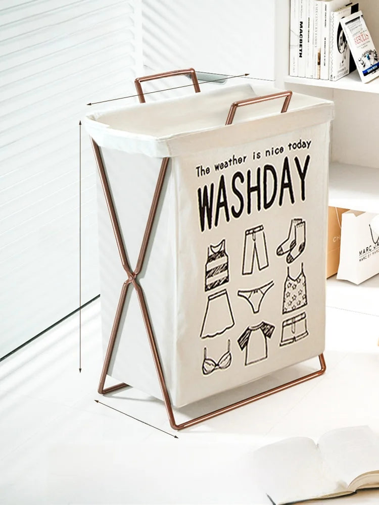 Trendy Foldable Laundry Basket with Lid for Home Batoom Dir Clothes Hamper Iron Material Japanese Sle Storage Basket
