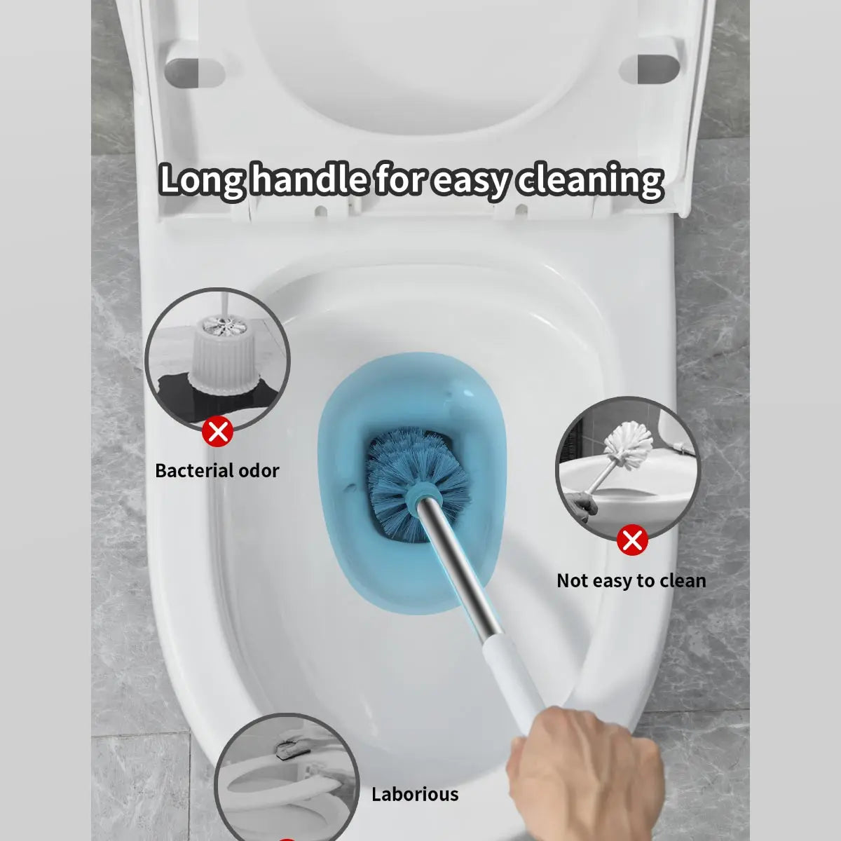 WORTHBUY Long Handle Toilet Brush Plastic Wall Mounted Toilet Cleaning Brush No Dead Corners Bathroom Toilet Cleaner Brush Set