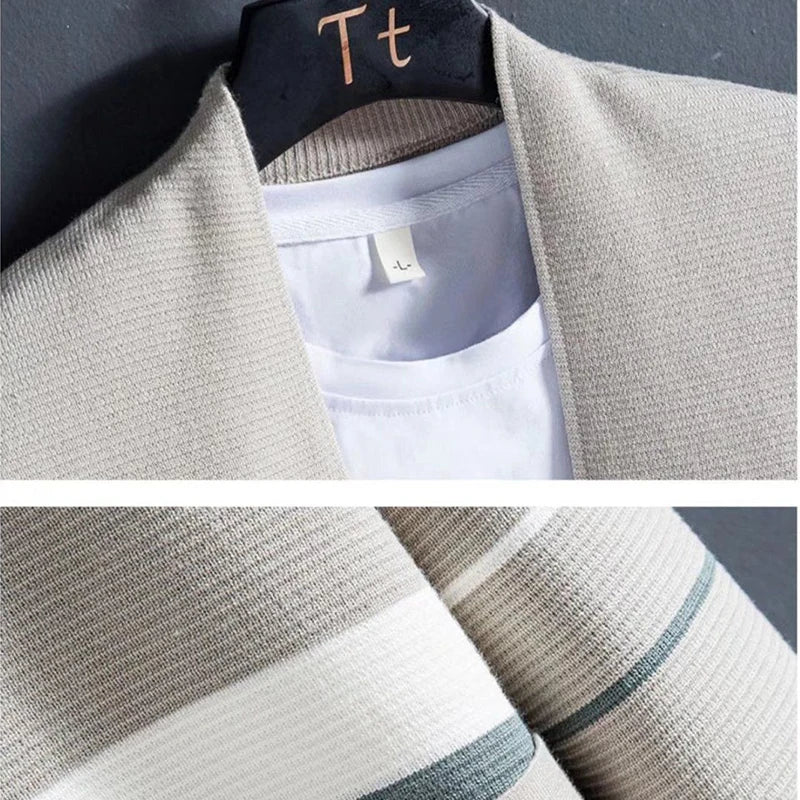 Korean Fashion Spring Autumn New Cardigan Sweaters Coats Men's V-Neck Contrast Color Pockets Loose Long Sleeve Knitted Jackets