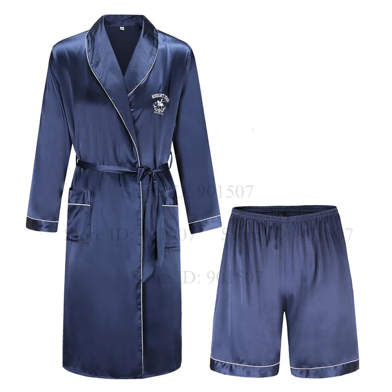 Men Homewear Leisure Sleeprobes Satin Robe Summer Spring Nightwear Male Casual Kimono Bathrobe Ice Silk Sleepwear Nightgown