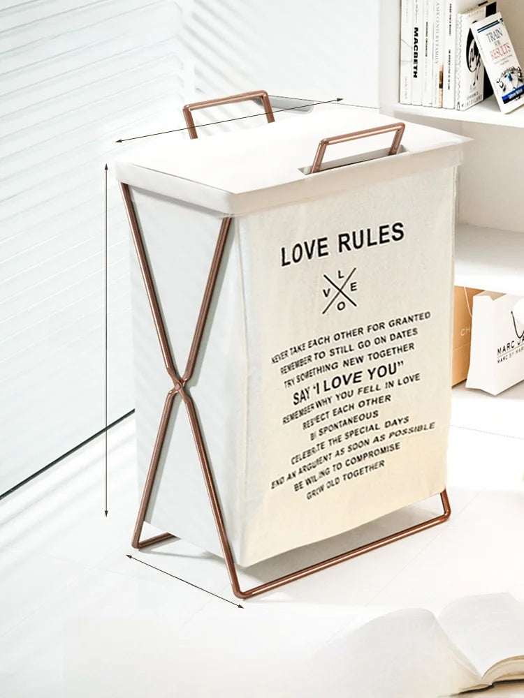 Trendy Foldable Laundry Basket with Lid for Home Batoom Dir Clothes Hamper Iron Material Japanese Sle Storage Basket