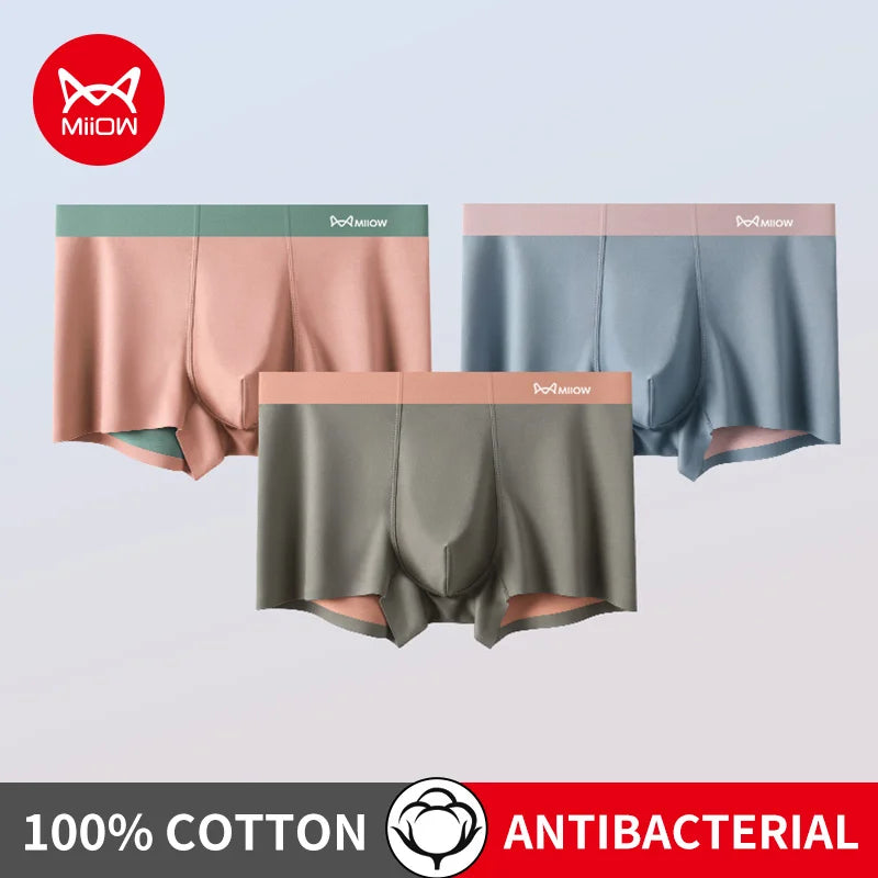 MiiOW 3Pcs Nylon Breathable Men's Panties Seamless Drying Men Underwear Cotton Antibacterial Crotch Man Boxers Mens Underpants