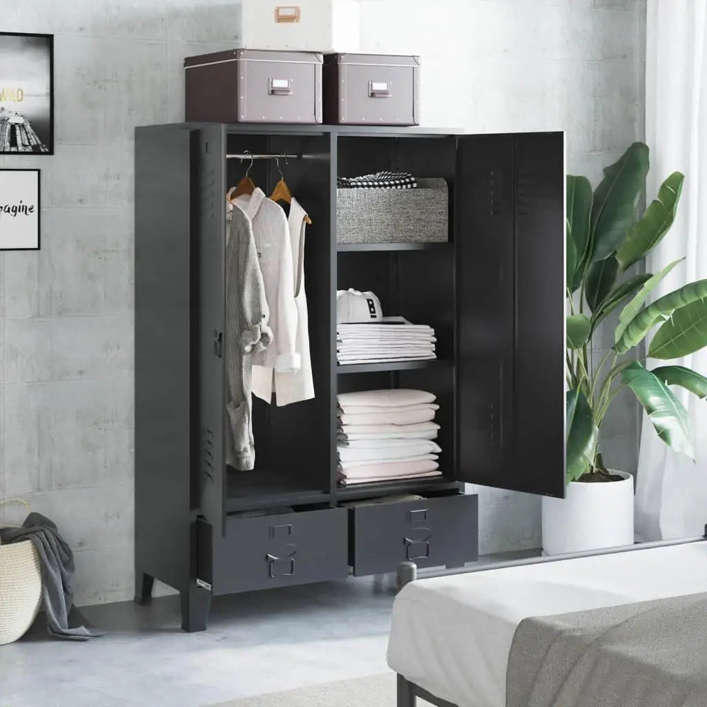 Industrial Black Steel Wardrobe 90x40x140 cm - Stylish Storage Solution