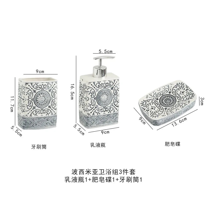 Bohemian Style Ceramic Bathroom Group Square Lotion Bottle High Color Mouthwash Cup Personality Toothbrush Cartridge